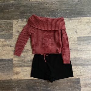 pink off the shoulder sweater-a&f black skort
